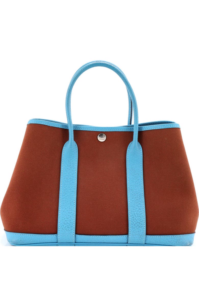 Pre-Owned Hermes Garden Party Tote Toile and Leather 30, Main, color, Bleu Du Nord