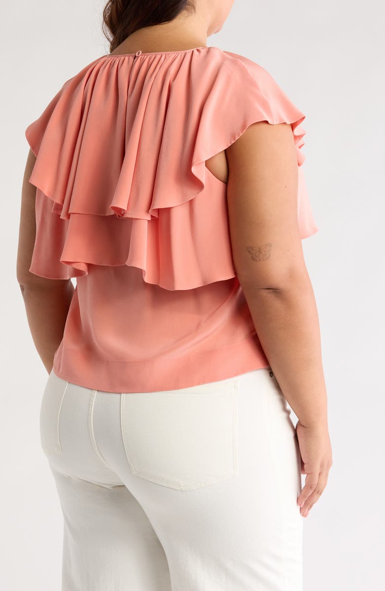Joie Lennon Ruffle Short Sleeve Silk Top, Alternate, color, Coral Haze