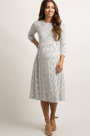 PinkBlush Ribbed Striped Pleated Midi Dress