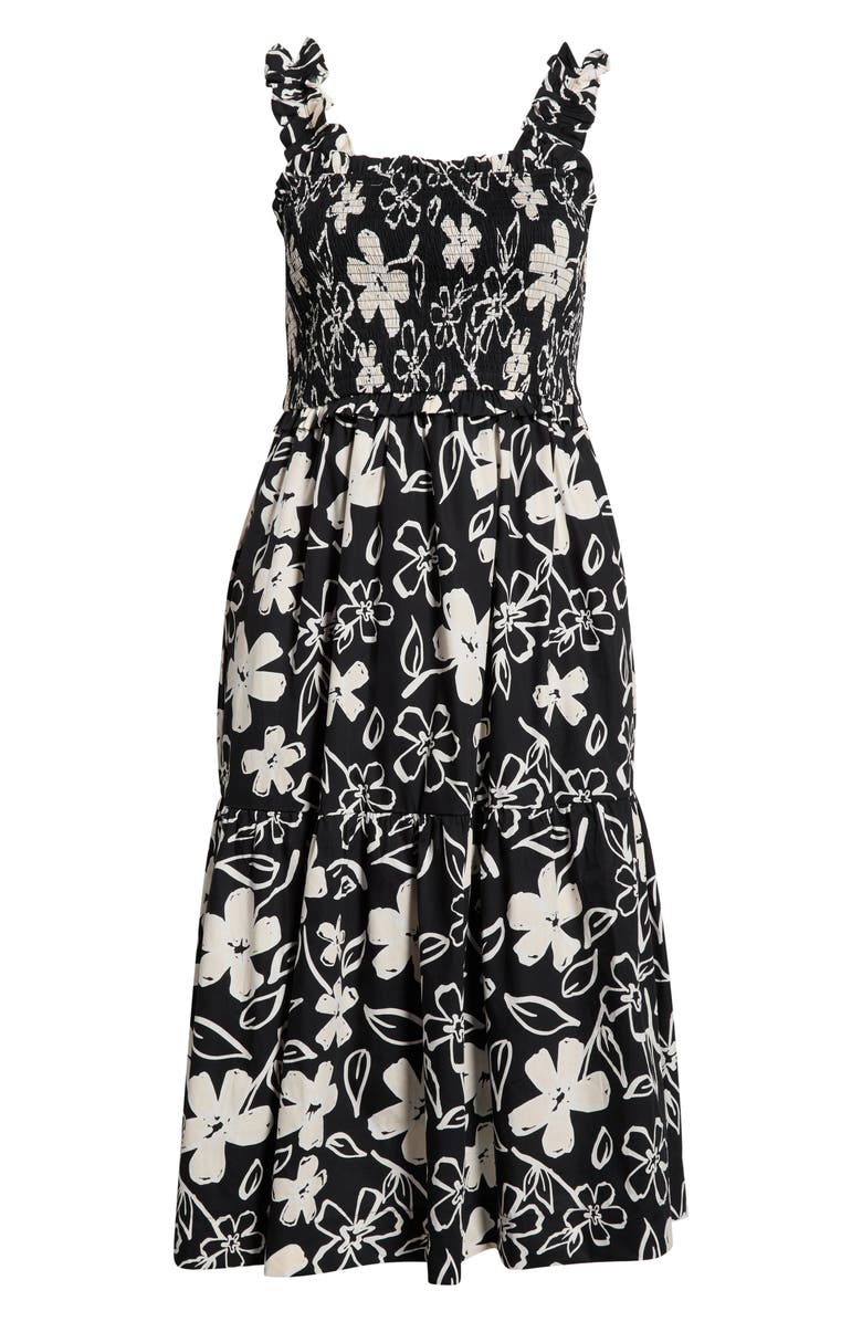 SUGARLIPS Kianza Floral Ember Smocked Midi Dress, Alternate, color, Black-White