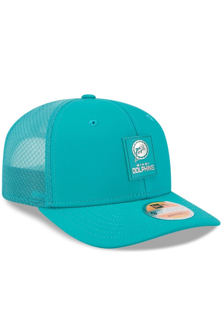 Men's New Era Aqua Miami Dolphins 2025 Sideline Throwback 9SEVENTY Trucker Adjustable Hat, Alternate, color, Aqua