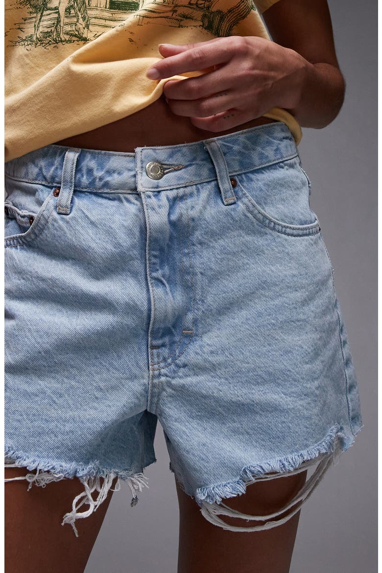 Frayed Hem Cutoff Denim Shorts, Alternate, color, LIGHT BLUE