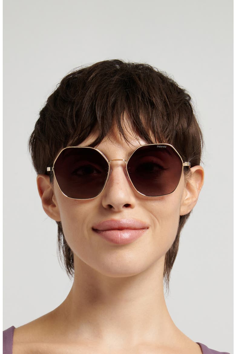 56mm Polarized Gradient Square Sunglasses, Alternate, color, GOLD BROWN/ BROWN