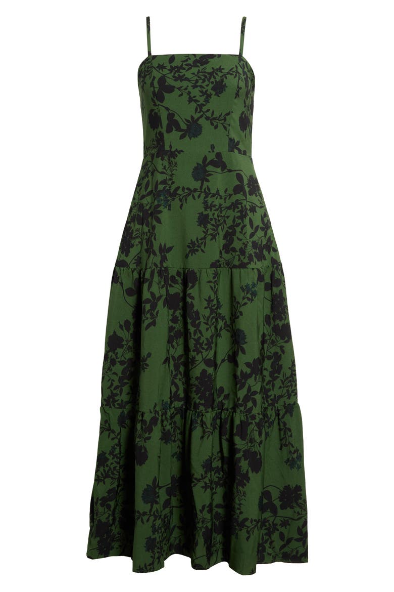 Tindrie Floral Alvis Tiered Maxi Dress, Alternate, color, OLIVE-BLACK
