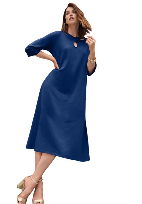 KEYHOLE A-LINE T-SHIRT DRESS (Plus)