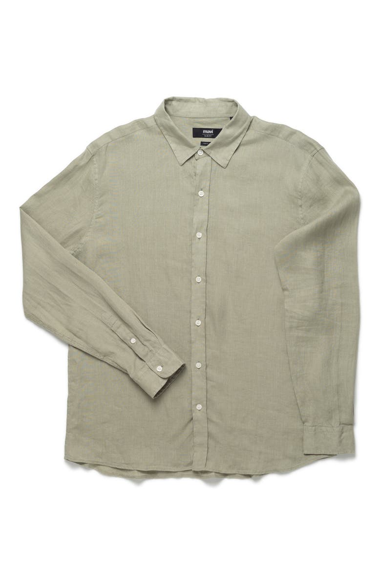 Slim Fit Long Sleeve Linen Button-Up Shirt, Alternate, color, SEAGRASS