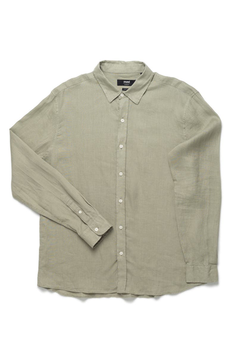 Mavi Jeans Slim Fit Long Sleeve Linen Button-Up Shirt, Alternate, color, Seagrass