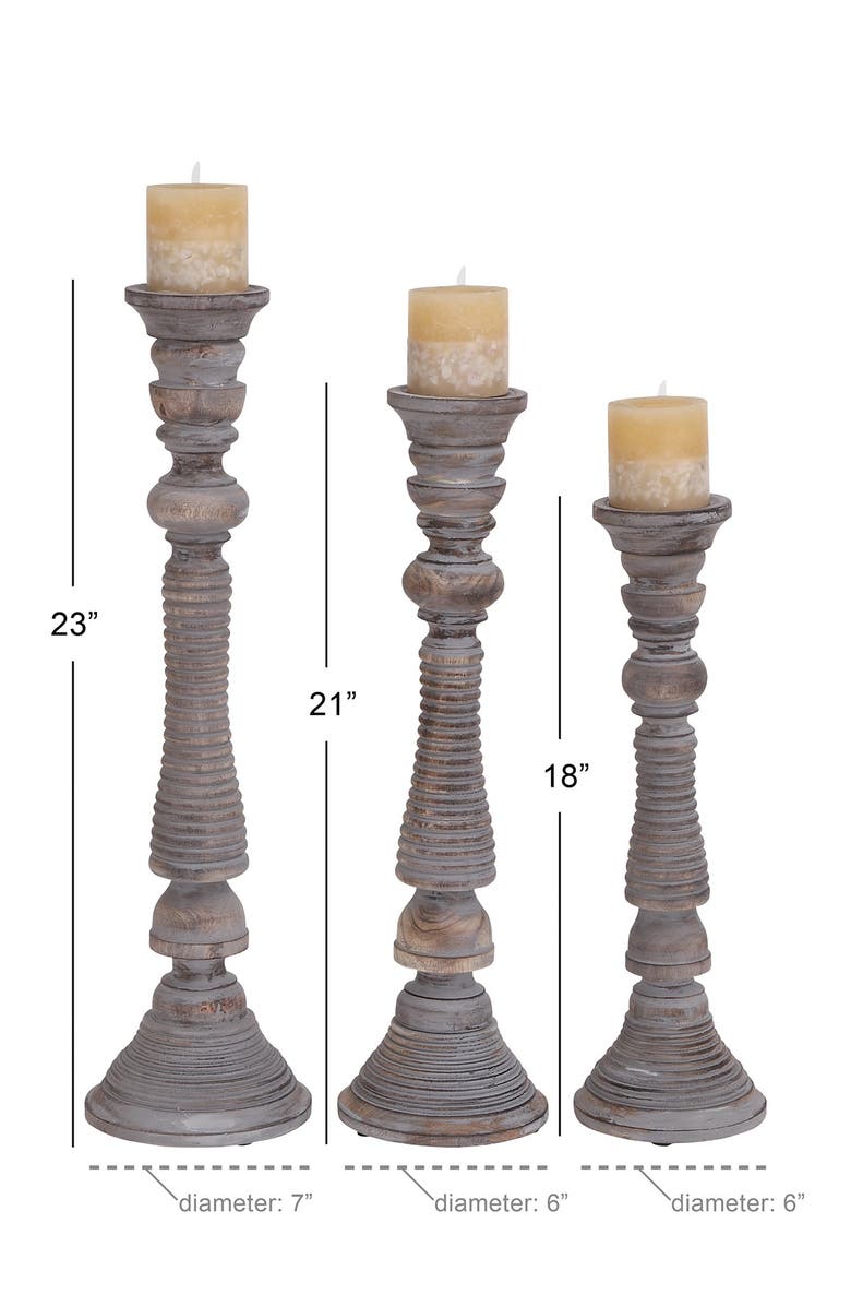 SONOMA SAGE HOME Traditional Style Turned Column Gray Wood Candlesticks - Set of 3, Alternate, color, 