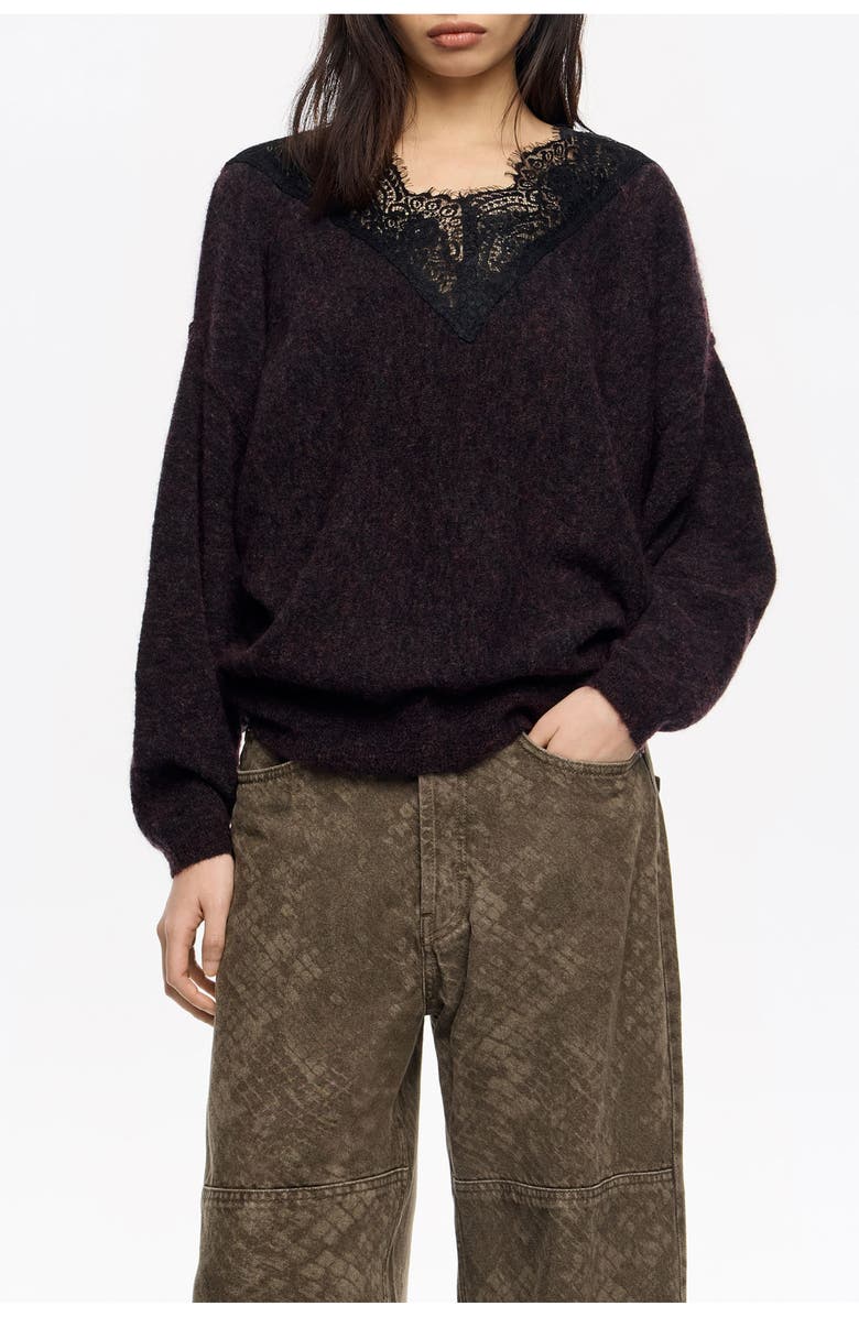 Bimba y Lola Mohair Sweater With Lace, Main, color, Dark Burgundy
