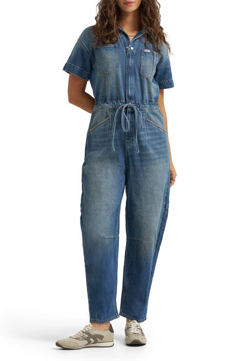 Denim Barrel Leg Union-All Jumpsuit