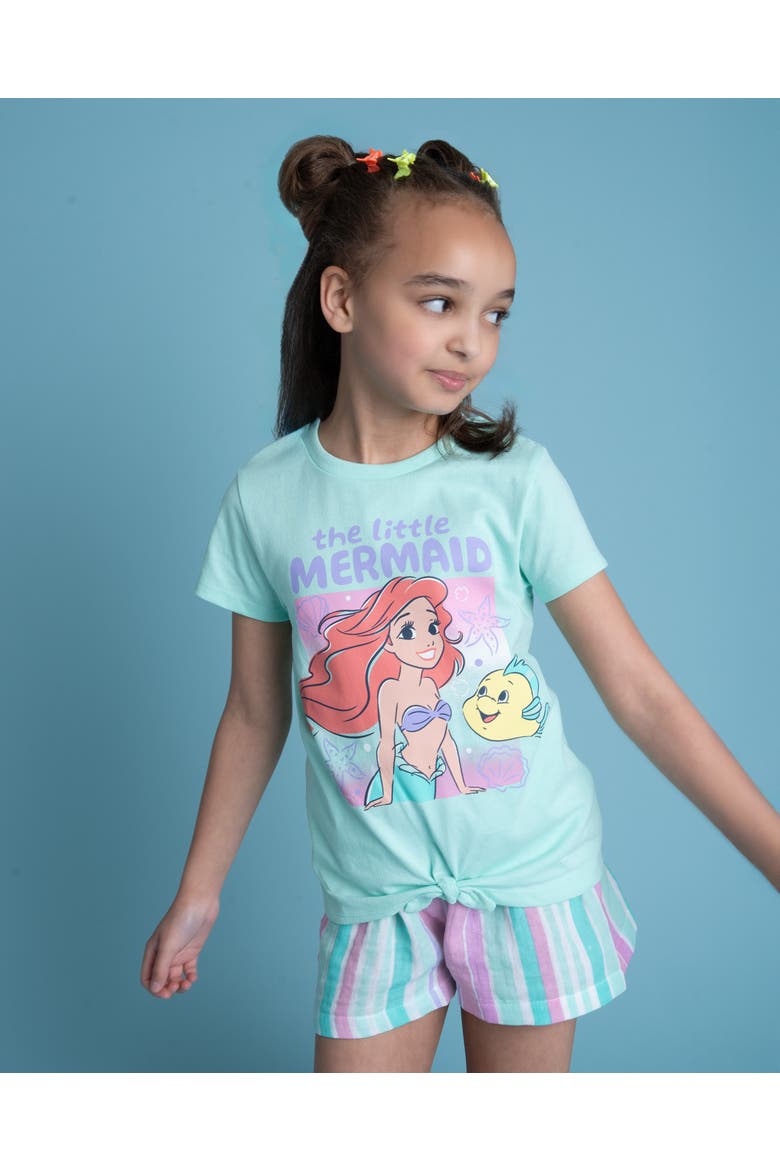 The Little Mermaid Princess Ariel 2-Piece Short Sleeve Tee and Gauze Shorts Set, Alternate, color, Mint Multi Ariel