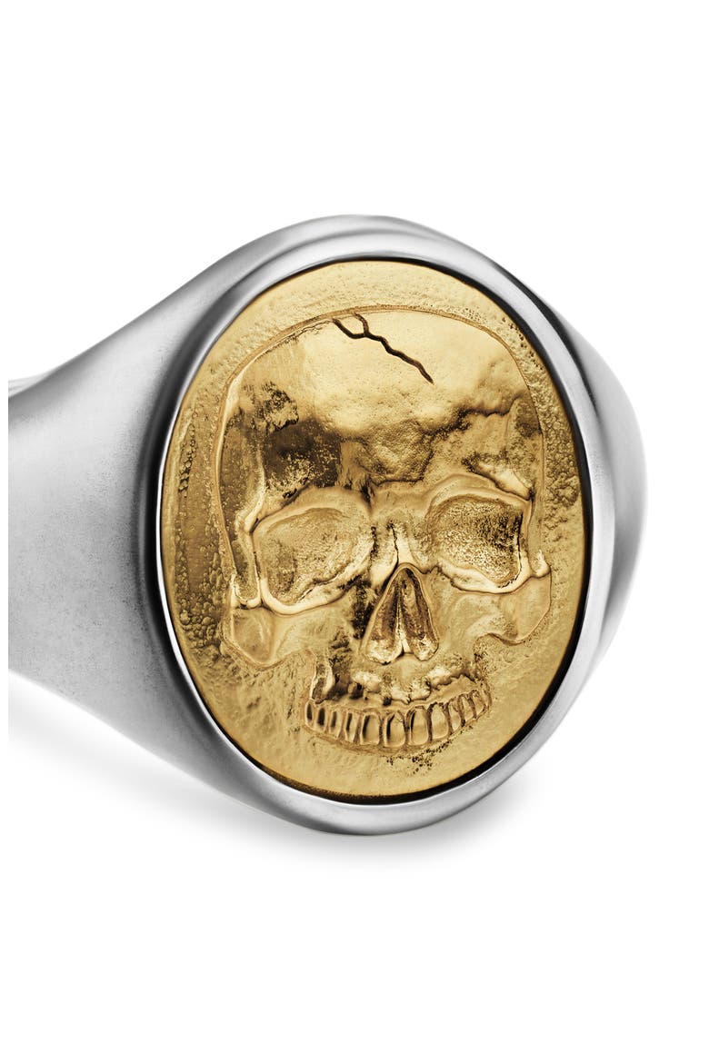Men's Memento Mori Skull Ring in Sterling Silver with 14K Yellow Gold, 18.6mm, Alternate, color, SILVER