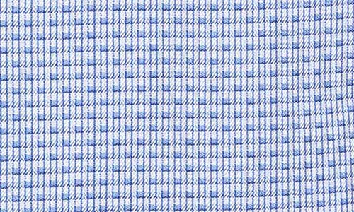 David Donahue Trim Fit Blue Geometric Pattern Cotton Dobby Dress Shirt In Blue