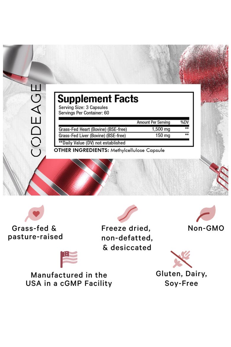 Grass-Fed Beef Heart Glandular Supplement, Alternate, color, White