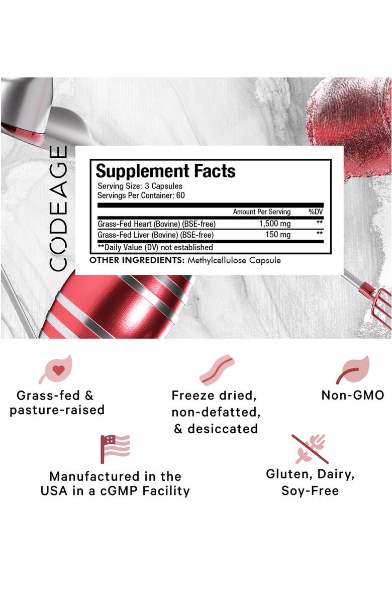 Codeage Grass-Fed Beef Heart Glandular Supplement, Alternate, color, White