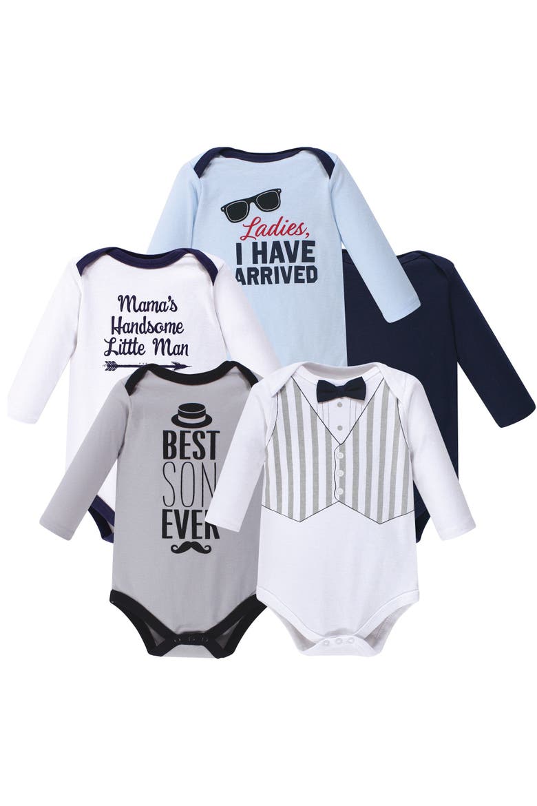 Soft Cotton Long-Sleeve Infant Bodysuit Bundle, Main, color, Handsome Little Man