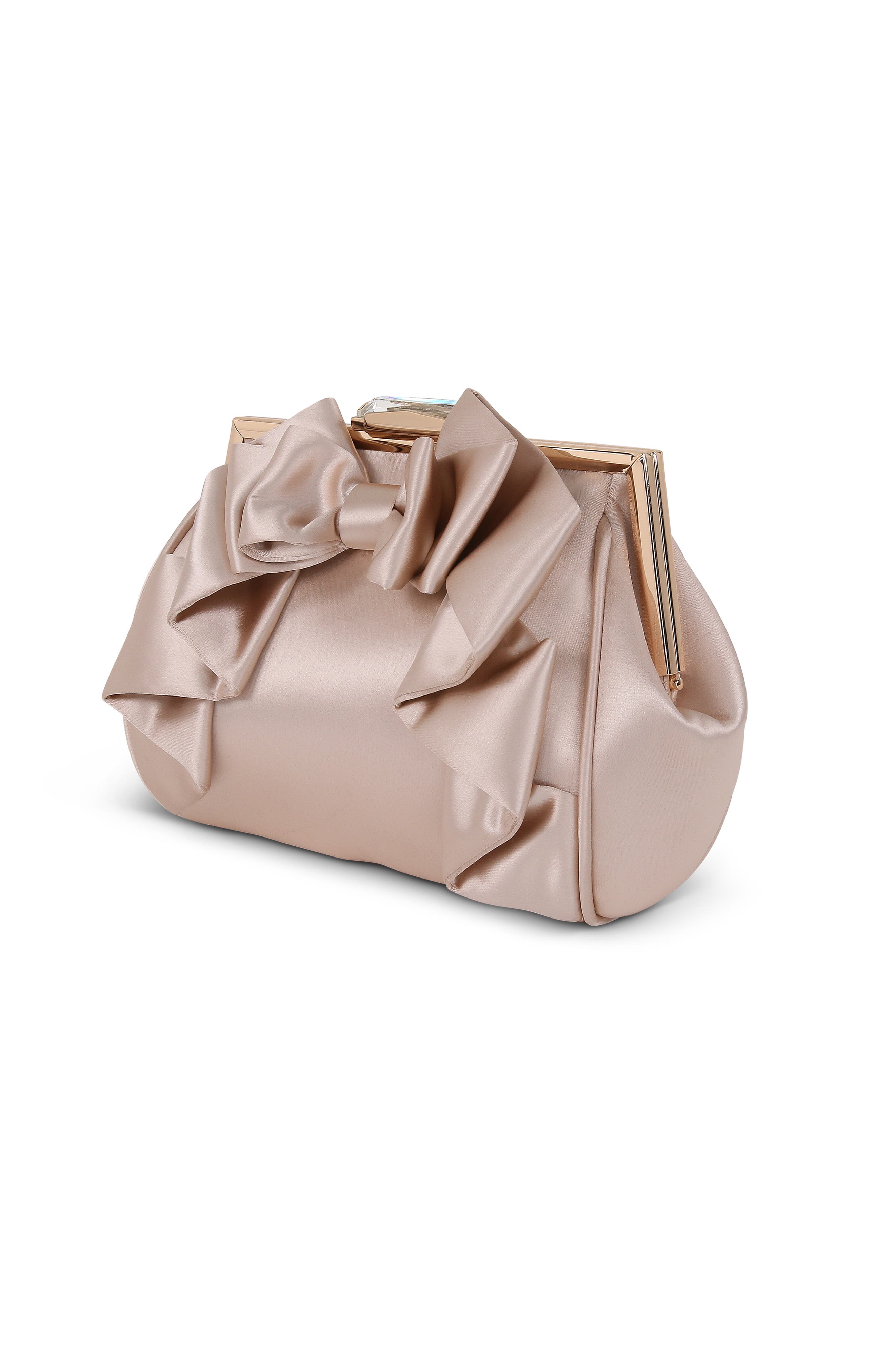 Jewel Badgley Mischka Mae Bow Pouch Clutch, Alternate, color, Champagne