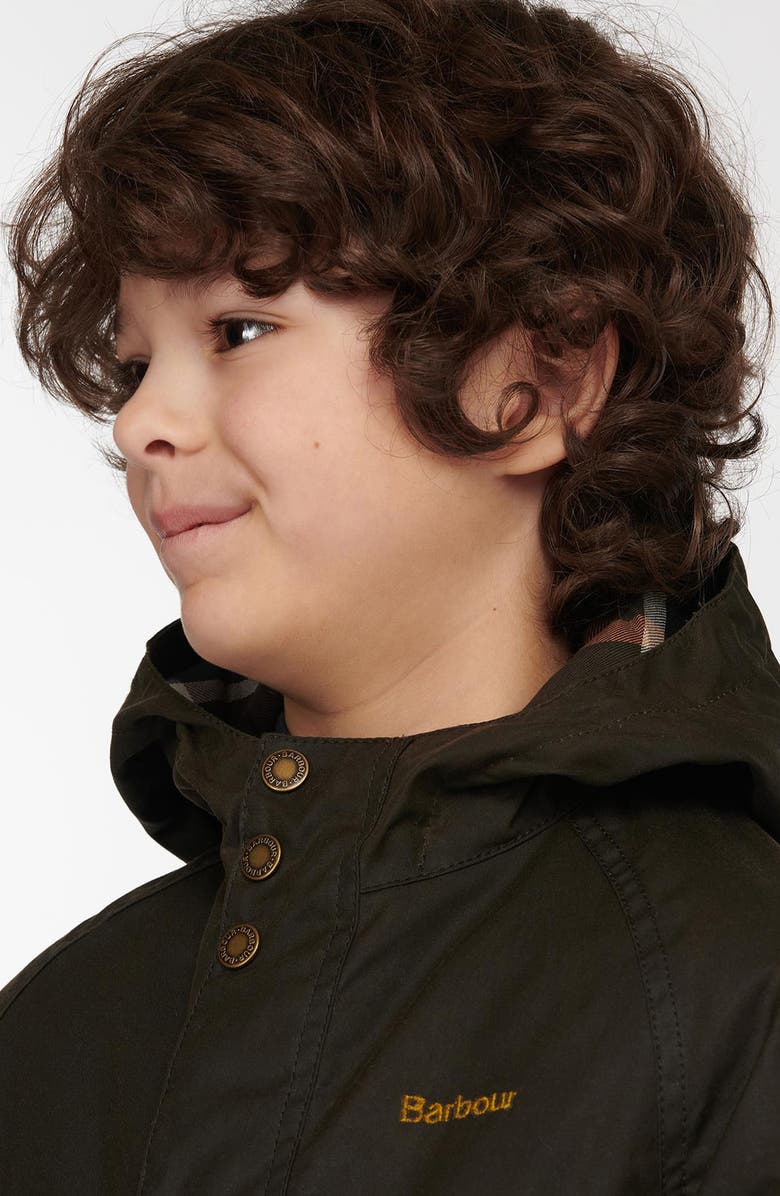 Barbour Kids' Beaufort Waxed Hooded Jacket, Alternate, color, 