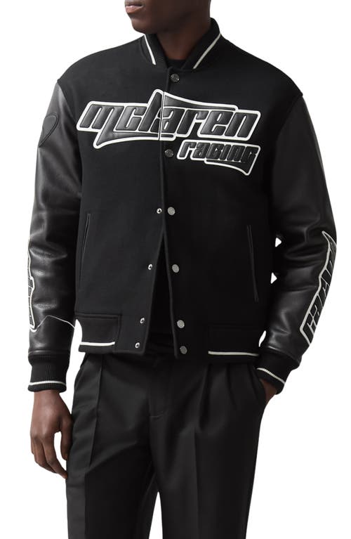 Reiss X Mclaren Leather Trim Wool Blend Bomber Jacket In Black