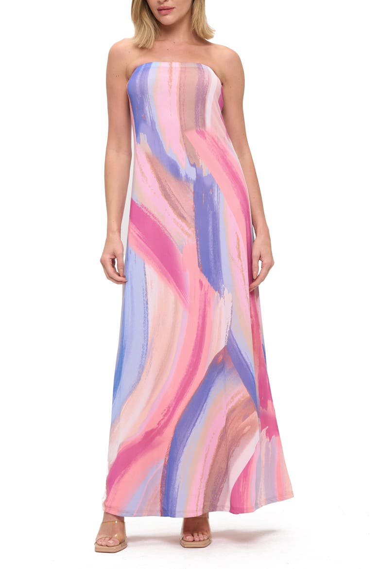 Printed Strapless Maxi Dress, Main, color, PINK MULTI
