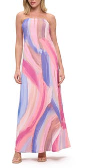 O.L. Printed Strapless Maxi Dress