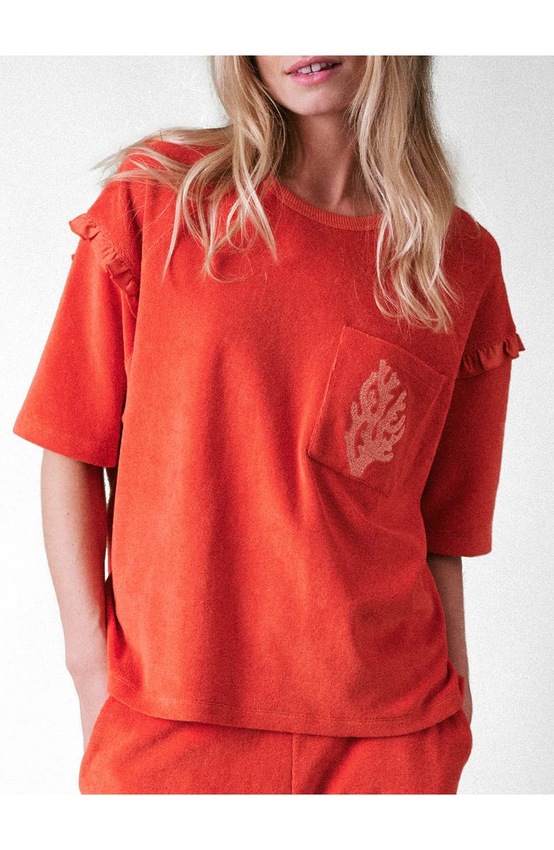 Cape Cove Sea Coral Terry Frill Top, Main, color, Burnt Orange