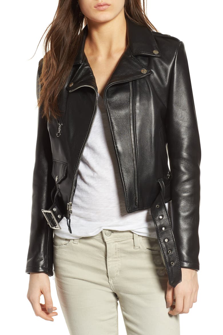 Crop Leather Jacket, Main, color, BLACK