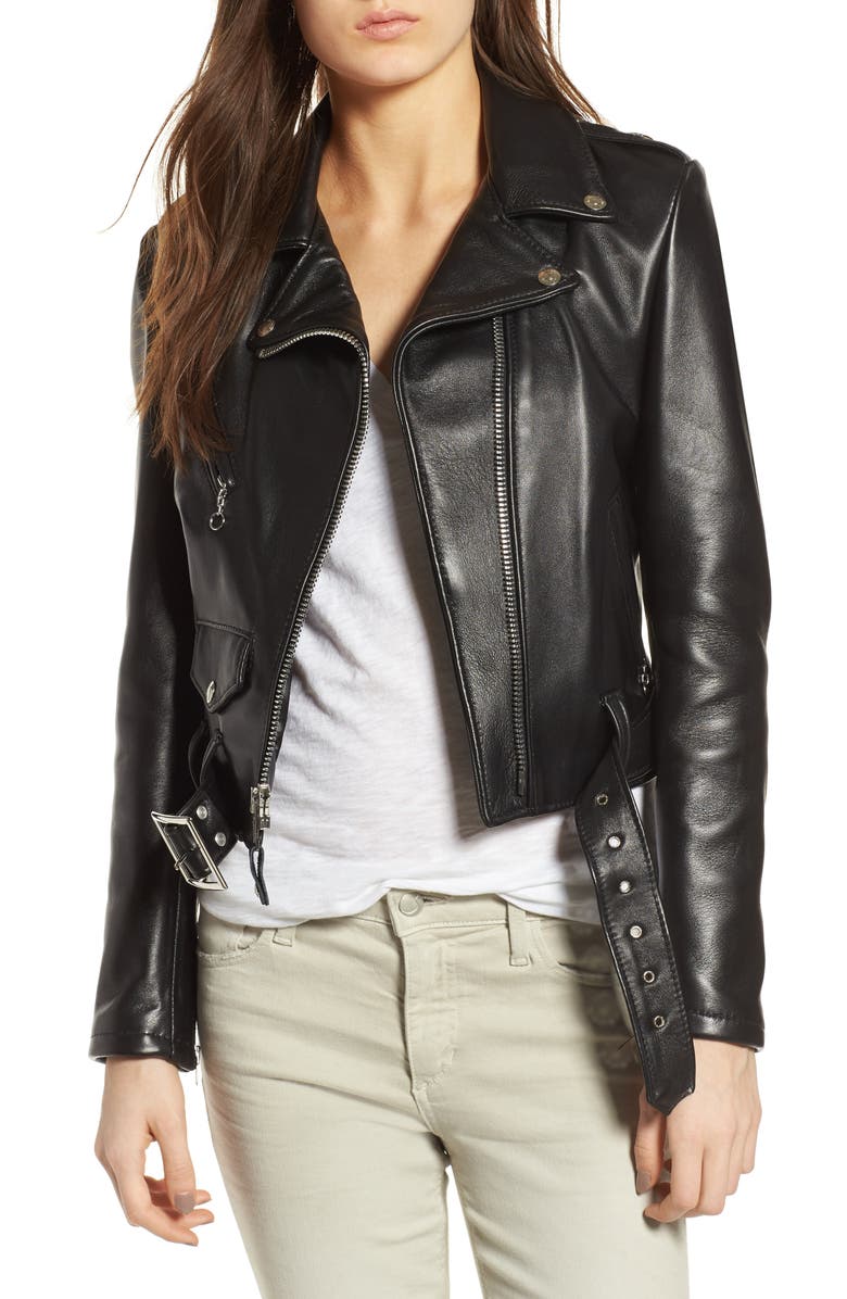 Schott NYC Crop Leather Jacket, Main, color, Black