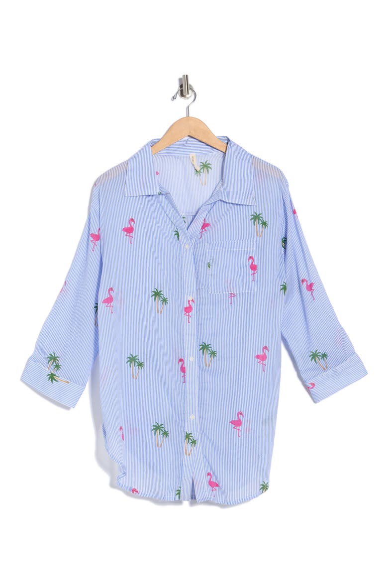 Stripe Cotton Cover-Up Shirt, Alternate, color, BLUE STRIPE FLAMINGO