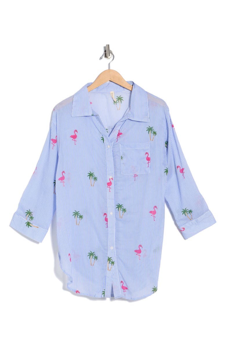 BOHO ME Stripe Cotton Cover-Up Shirt, Alternate, color, Blue Stripe Flamingo