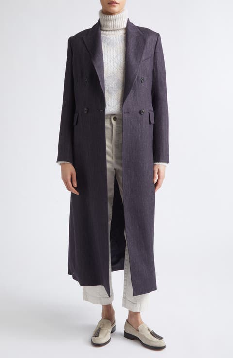 Herringbone Wool Blend Duster Jacket