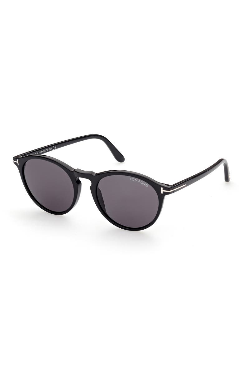 52mm Polarized Round Sunglasses, Alternate, color, SHINY BLACK / SMOKE