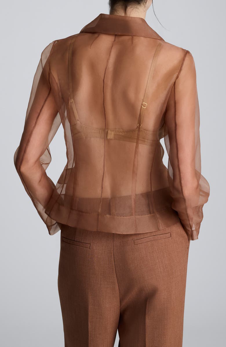 Kenneth Cole Notch Collar Mesh Button-Up Shirt, Alternate, color, Pale Chestnut