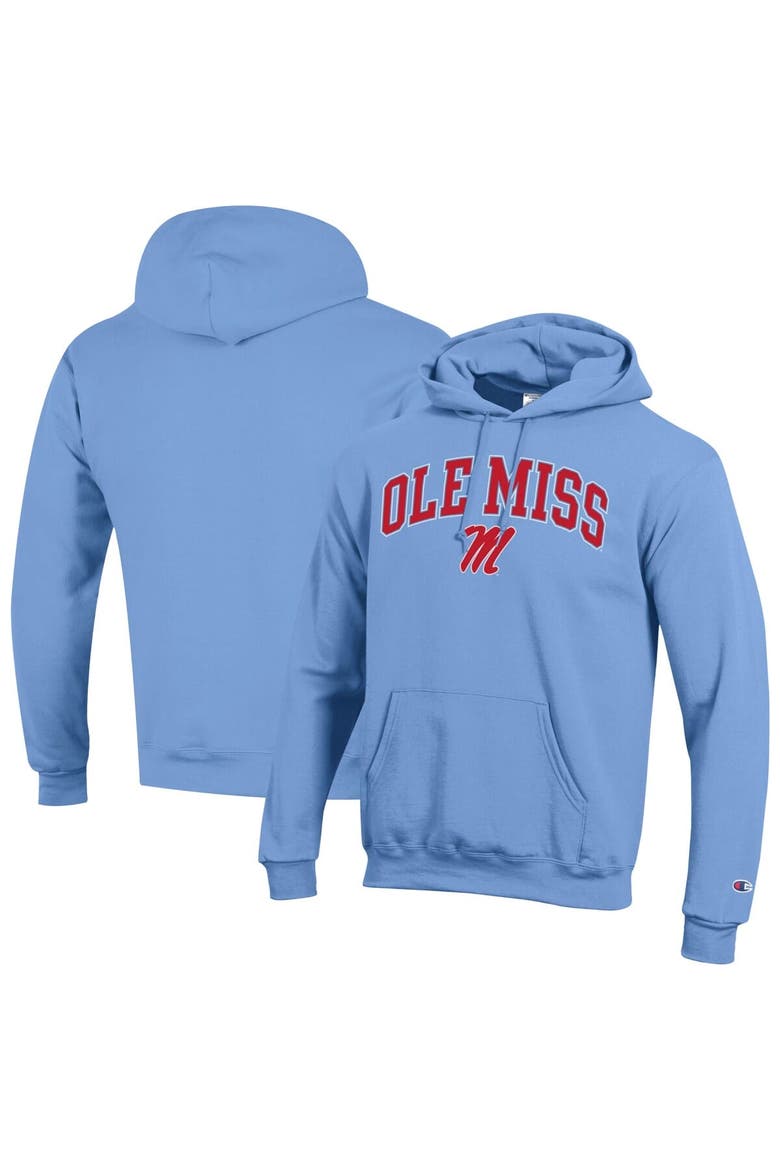 Men's Champion  Light Blue Ole Miss Rebels Arched Logo Fleece Pullover Hoodie, Main, color, Light Blue
