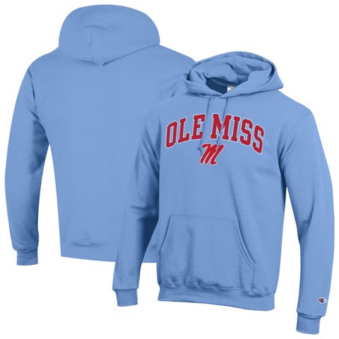 Men's Champion  Light Blue Ole Miss Rebels Arched Logo Fleece Pullover Hoodie