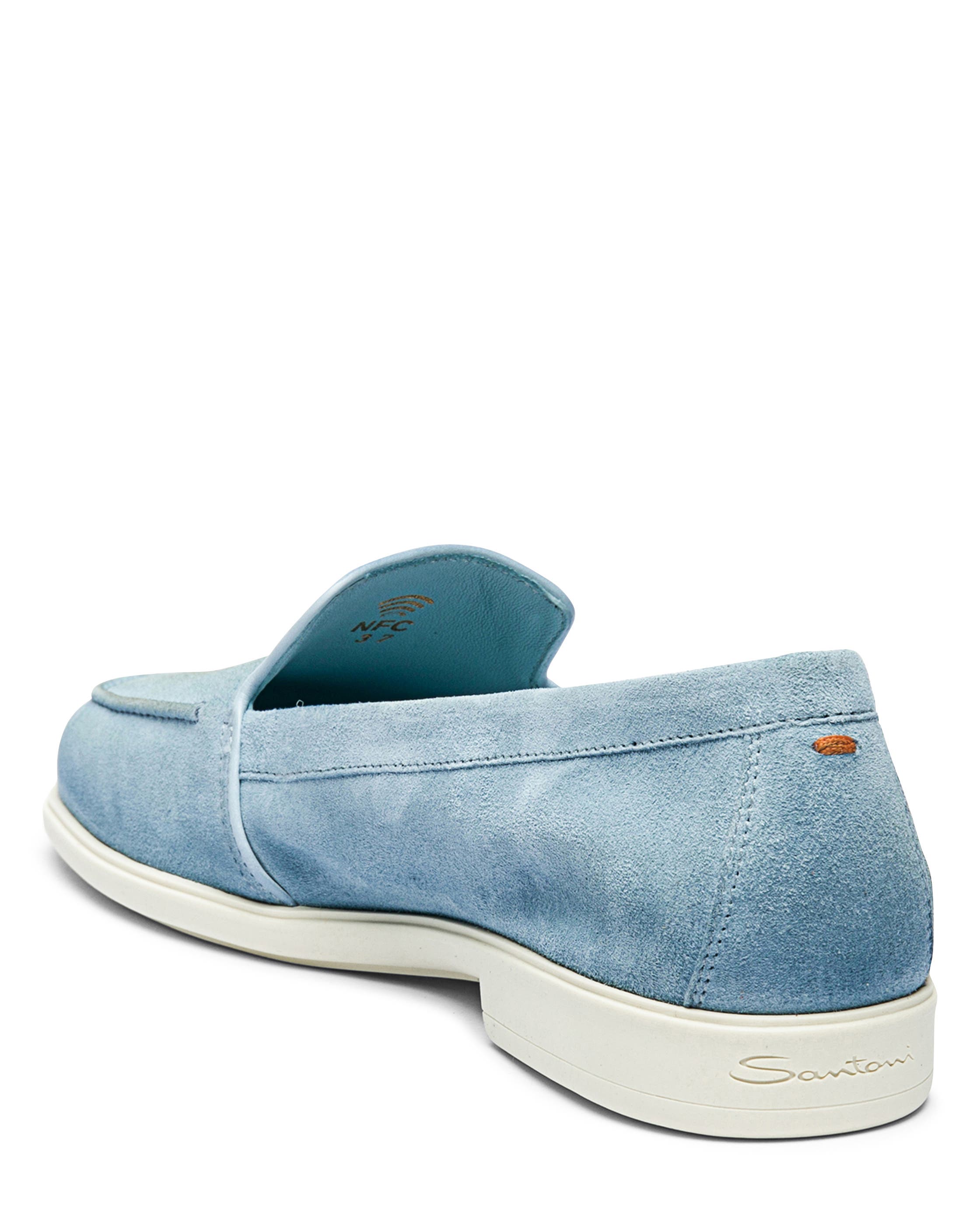 Santoni Women's Suede Loafer, Alternate, color, Light Blue