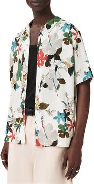 AllSaints Koh Chang Floral Short Sleeve Cotton Button-Up Shirt