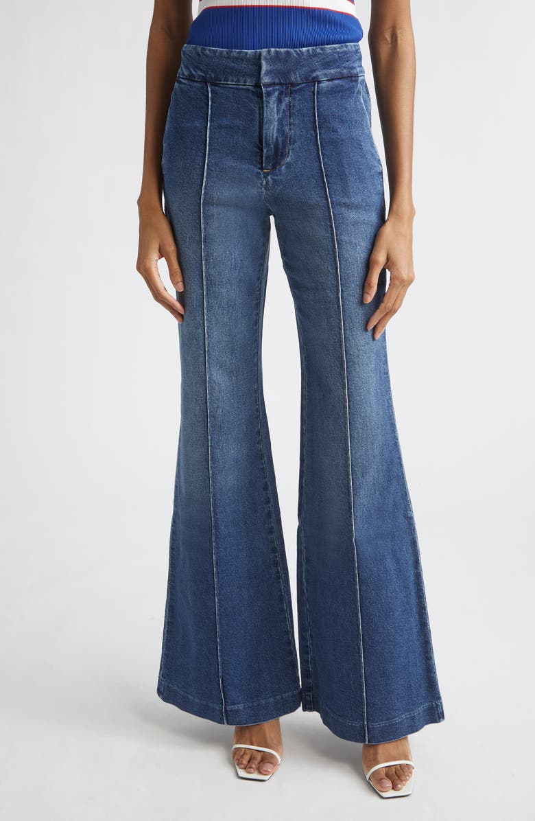 Alice + Olivia Dylan Flare Hem Jeans, Main, color, Love Train