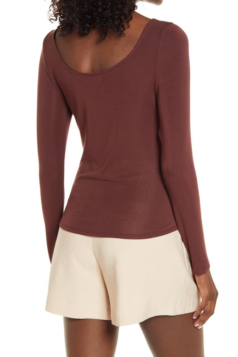 Semi Sheer Long Sleeve Knit Top, Alternate, color, BROWN CHOCOLATE