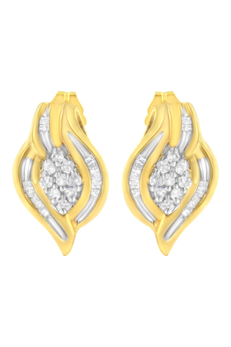 10K Yellow Gold 1/3 Ct RoundDiamond Cluster and Swirl Stud Earrings, Alternate, color, Yellow