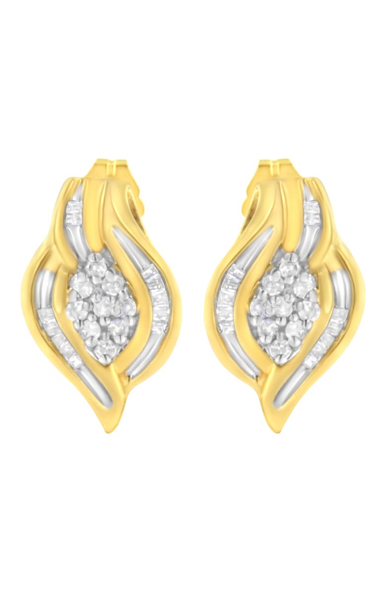 Haus of Brilliance 10K Yellow Gold 1/3 Ct RoundDiamond Cluster and Swirl Stud Earrings, Alternate, color, Yellow