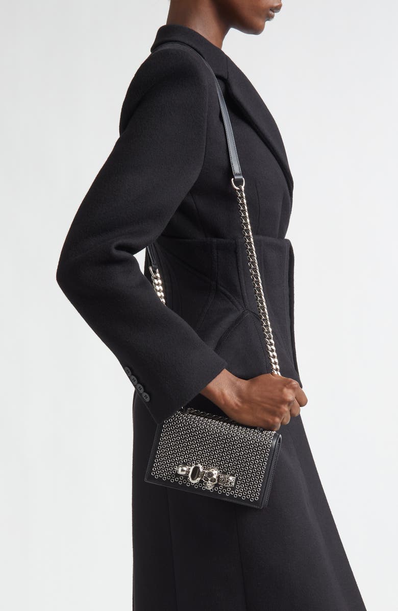 McQueen Mini Jewel Satchel, Alternate, color, Black/ Silver