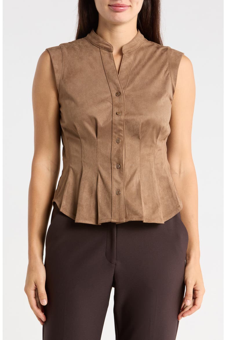 Fitted Waist Faux Suede Top, Main, color, MUSHROOM