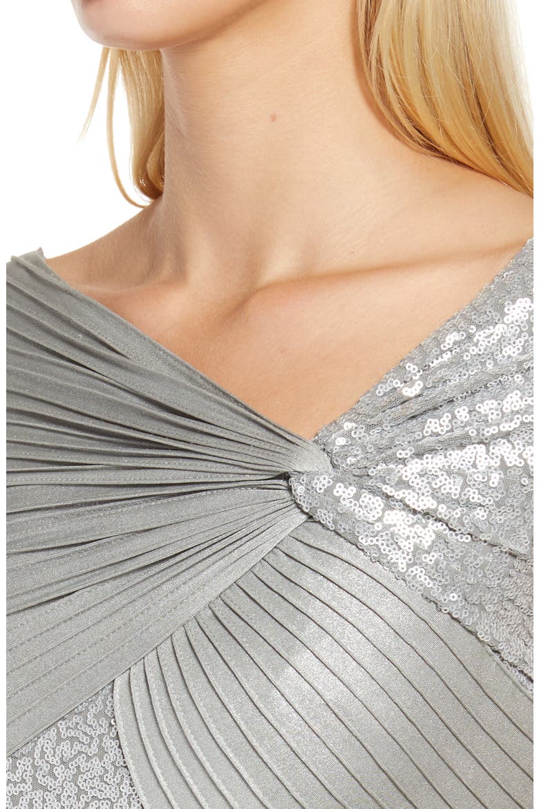 Pintuck Sequin Gown, Alternate, color, SILVER