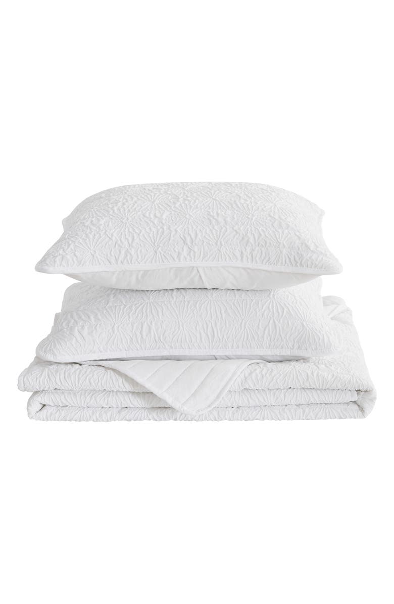 Woven & Weft Floral Embossed Quilt Set, Main, color, White