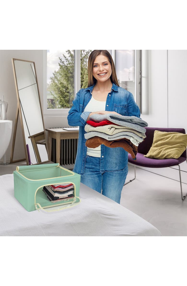 SORBUS Teal Small Zip Window Fabric Storage Box - Set of 2, Alternate, color, Teal