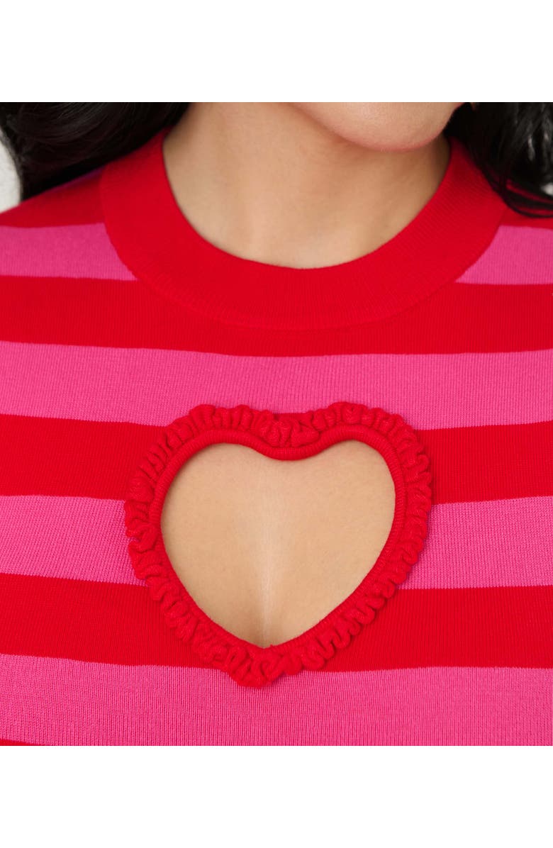 Smak Parlour Heart Cutout Flare Dress, Alternate, color, Pink & Red Stripe