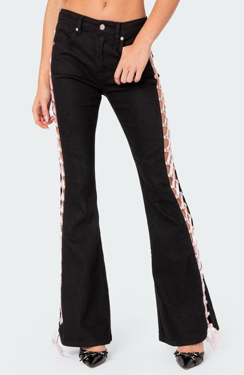 Lace-Up Flare Jeans