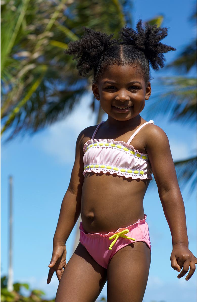 NESSI BYRD Boutique Ruffled Bandeau Ribbon Trim Two Piece Bikini, Alternate, color, Pink