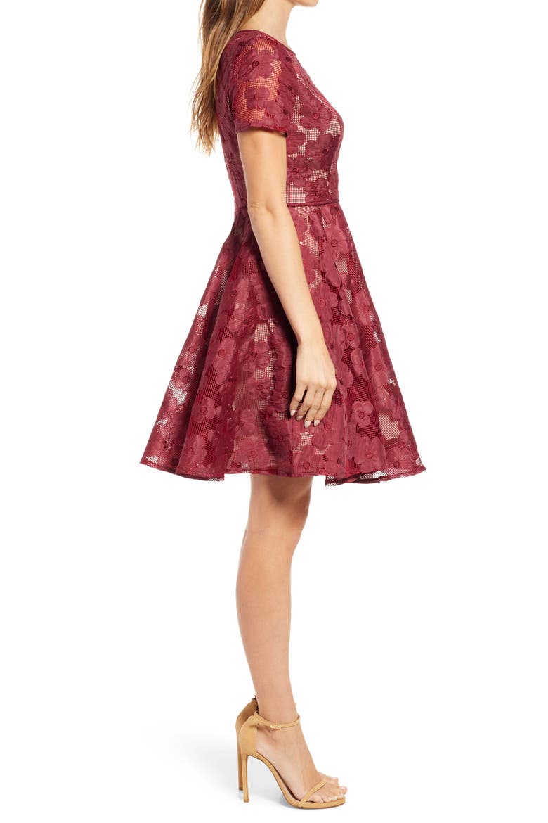 Floral Fit & Flare Cocktail Dress, Alternate, color, WINE/ NUDE